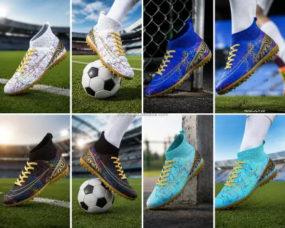Knit Upper TF Soccer Cleats High Top Gum Sole Football Shoes for Men Turf Match