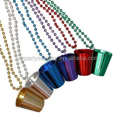 Halloween Plastic Mardi Gras Shot Glass Beads Necklace Shot Glass With Beads Necklace