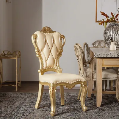 American Luxury Solid Wood Dining Table Stool with Leather Elegant Living Room Furniture