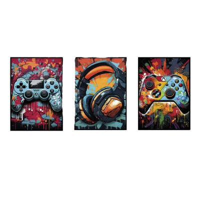 Colorful Punk Gamer Controller Cool Game Canvas Poster Pop Art Graffiti Wall Art Painting for Home Decor