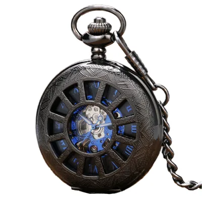 Black Antique Hollow Roman Frame Mechanical Pocket Watch with Zinc Alloy Case for Men Woman Gift