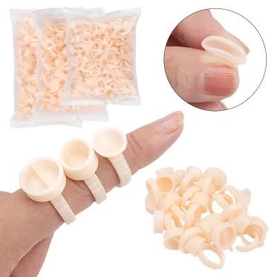 Wholesale Grafted Eyelash Auxiliary Tool Glue Dropping Silicone Gel Ring Cups with Compartments for Tattoo Pigment 100/Pack