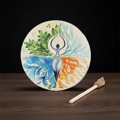 Shamanic Drum Beautifully Painted Traditional Wooden Frame Vintage Style Suitable for Meditation and Rituals