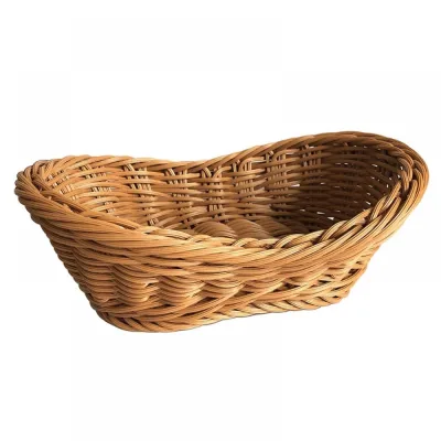 Huangtu Customized Wicker PP Rattan Bread & Fruit Basket Handwoven Oval Storage Basket Stackable Basket Serving Tray Bamboo Bowl