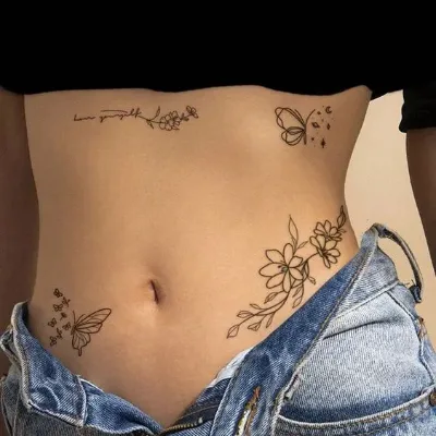 Custom Simple Flower Graphics Black Unisex Long Lasting 15 Days Ephemeral jaguar Semi Permanent Tattoo