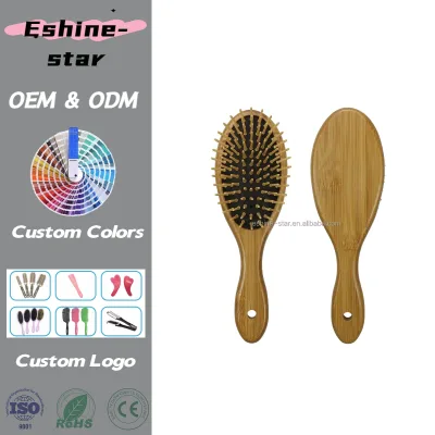 Eco-friendly Bamboo Detangling Massage Wood Hair Brush Bamboo Handle Hair Brush with Customized logo