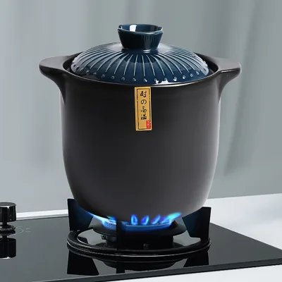 Japanese Style Round Ceramic Casserole Pot with Lid Non-Stick Coating for Restaurant Use