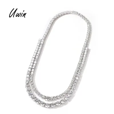 UWIN New Arrival 2 Rows CZ Tennis Chain 16inch 18inch Tennis Chain Choker Necklace Hip Hop Rapper Jewelry