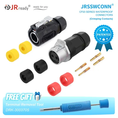 JRready CP20 Power In-line Waterproof Connector 2-Pin Male IP68 Aluminum Housing 500V 16A Circular Docking Plug Socket Set