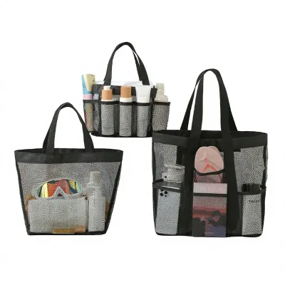 New Style Nylon Beach Bag Large-Capacity Mesh Tote Shoulder & Hand-Held Washbag Travel Hollow-Out Storage Pouch