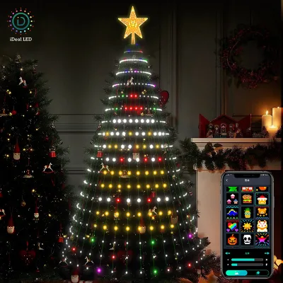 1.5M 1.8M 2.1M Christmas Tree Light Outdoor APP Control Dream Color Tree Topper String Lights for Xms Decoration