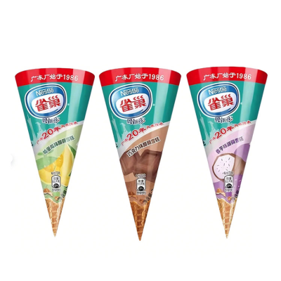 Crispy Chocolate-coated Cone Ice Cream with Melon Flavor