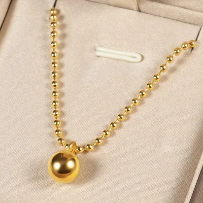 Wholesale 2026 Fashion Trend Stainless Steel Chain Necklace Gold Tarnish-Free Glossy Round Bead Pendant Necklace