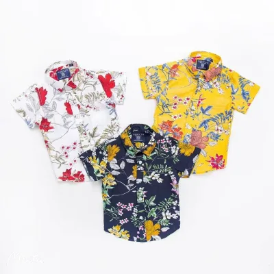 Hot Sell  Button Fly Children's T-shirt Chemise Style Plage Clothes 100%cotton Material for Kid Boy