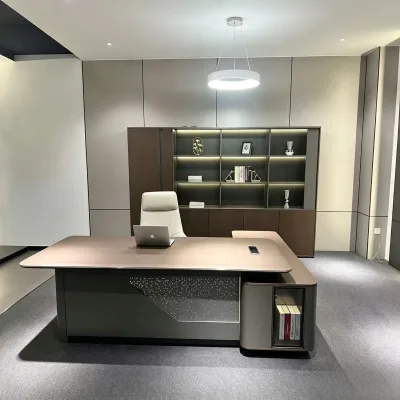 Modern Luxury L-Shaped Executive Office Desk with Side Cabinet Storage for Boss Room Professional Manager Workspace Furniture