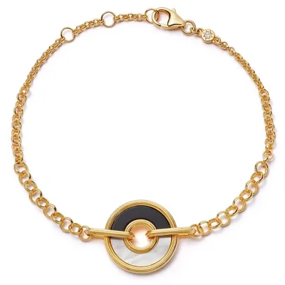 Gemnel 2024 New Fashion Jewelry 14K Gold Quality Fuse Black Onyx Mother of Pearl Bracelet