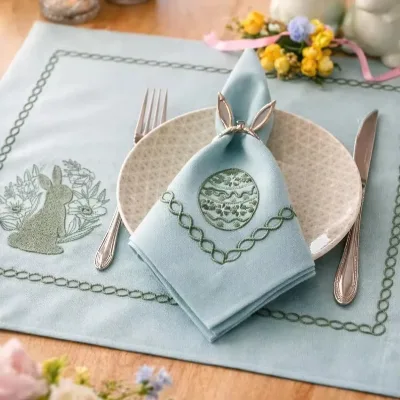 Embroidered Easter Dinner Embroidered Cotton Placemat and Napkin Set Happy Easter Gift OEKO-TEX Certified Dinner Table Decor