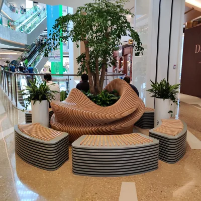 Y502 Commerical Chair Flower Pot Table Set Modern Wood Sliced Art Decoration Waiting Area Big Bench Luxury Wooden Furniture