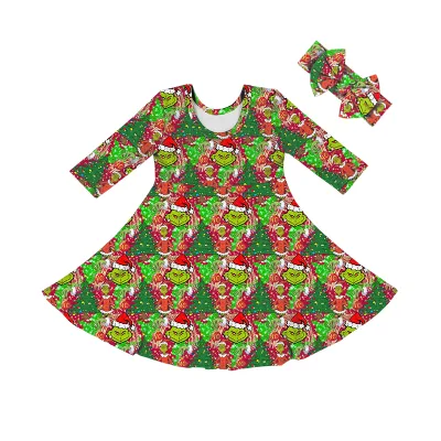 Hot sale small baby girls cotton christmas dress toddler girl fall Three Quarter sleeve dresses little girls formal dresses