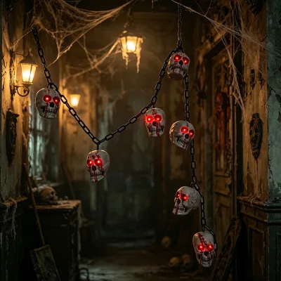 New Halloween Blood Skull Chain Hanging Decoration Background Ornament for Haunted House Escape Room Horror Props Style