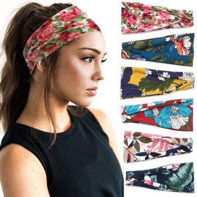 Women's Sporty Boho Headband with Vintage Flower Bowknot Design Durable High Quality Elastic Fabric for Workout Yoga & Daily Use