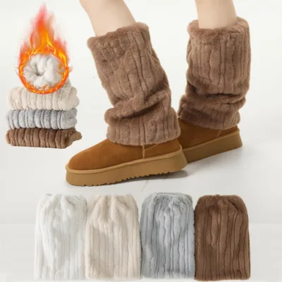 Winter Thick Plush Warm Faux Rabbit Fur Leg Warmers for Snow Boots Cold Weather