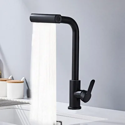 Modern Brushed Stainless Steel Deck Mounted Kitchen Faucet High Quality 360 Rotation Pull-Out Spray Ceramic Valve Hot Cold Water