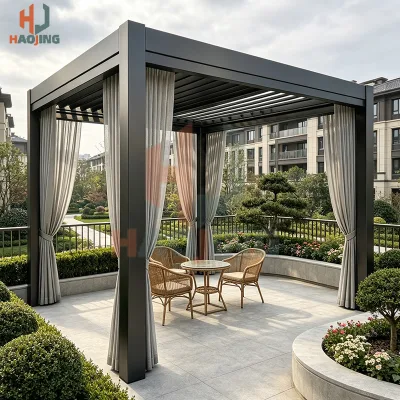 Adjustable Aluminum Louvre Pergola Manual Crank Operated Slatted Roof All-Weather UV Rain Shelter Modern Powder Coated Backyard