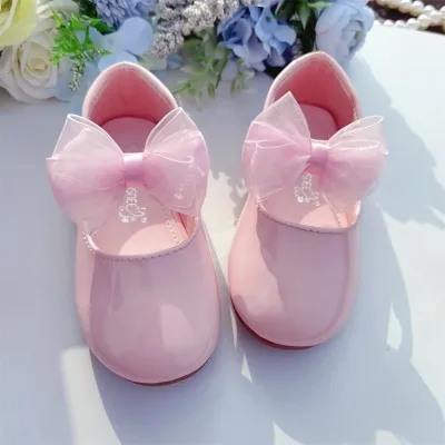 bin Durable Princess Shoes with Bow Flat Design Mirror Pu wedding party stage shoes