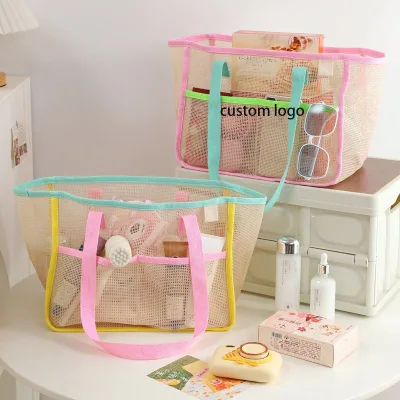 2026 New Large Capacity Mesh Handbag Candy Color Single Shoulder Beach Bag Portable Travel Storage Bag
