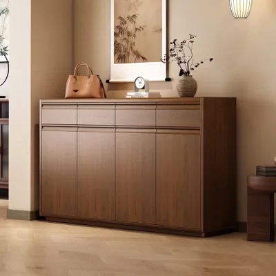 Large Capacity Walnut Shoe Cabinet Modern Breathable Entryway Storage Unit Adjustable Shelves Vacuum Friendly Legs Warehouse