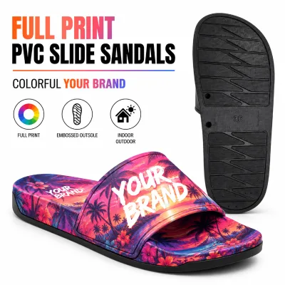 Custom PVC Drop Logo Slide Sandals Black Waterproof Slippers With Private Label Shoebox Wholesale
