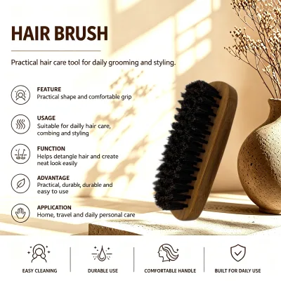 Compact Bamboo Boar Bristle Beard Brush Portable Men's Beard Care Tool for Travel