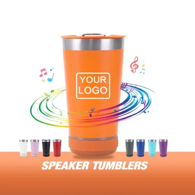 Music Speaker Tumbler Wireless Bluetooth Speaker Drinking Cup Smart Beer Double Walled Coffee Tumbler Cup with Lid Outdoor Party
