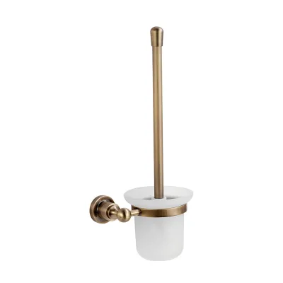 Hotel Use Bathroom Modern Durable & Easy to Clean Brass Wall Mounting Toilet Brush Holder Set with Glass Cup