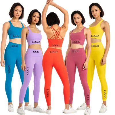 2026 Back Cross Yoga Sets Workout Sets Mid Waist Print Seamless Fitness Bra and Legging Set for Women 2 Piece