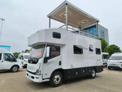 Factory Price Yuejin Mobile House Car with 2-Beds+sofa+toilet+washing Machine+dryer+balcony for 4-6 People Traveling Living