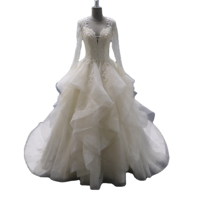Long Sleeve Empire Style Long Train Bridal Wedding Dress