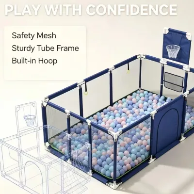 Safe Portable Plastic Baby Playpen for Baby and Toddler Spacious 120x180cm Indoor Enclosure Ensures Secure Play Cartoon Pattern
