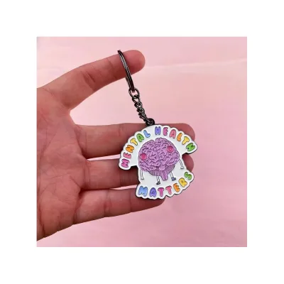 Mental Health Matters Brain Black Plating Custom Soft Enamel Charm Keychain