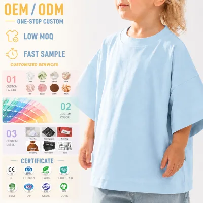 OEM Premium Soft Children Cropped boxy Tee 100% Cotton Oversized Drop Shoulder Customizable Embroidery for Street Style
