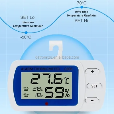 C606 Digital LCD Battery Powered Thermometer for Refrigerator Freezer Household Use Hangable ABS Material Freezer Thermometer