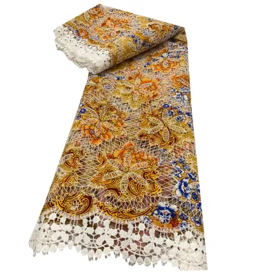 Wholesale Luxury African Wax Print Lace Fabric Embroidered Ankara Fabric for Women Dress Making Party Wear Textile Custom Colors