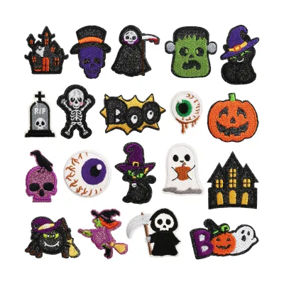 Halloween Glitter Iron-on Embroidery Twill Devil Frankenstein Halloween Patch