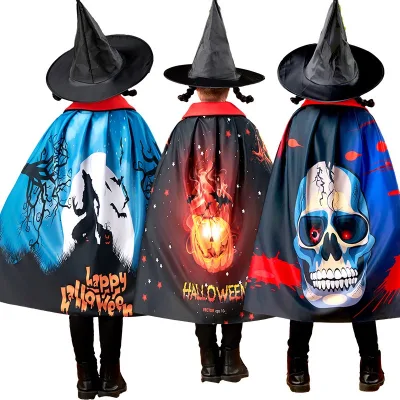 Halloween Kidsren's Cross-Border Performance Costume Set Magician Wizard Cloak Hat Appropriate for Parties Stereo Printed Design