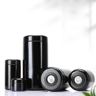 Black UV Protected Glass Storage Jar with Digital Temperature & Humidity Monitor for Sensitive Goods