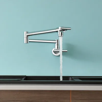 Wall Mount Folding Brass Kitchen Faucet American-style 360° Rotating Double-jointed Swing Arm Pot Filler Tap for Farmhouse Use
