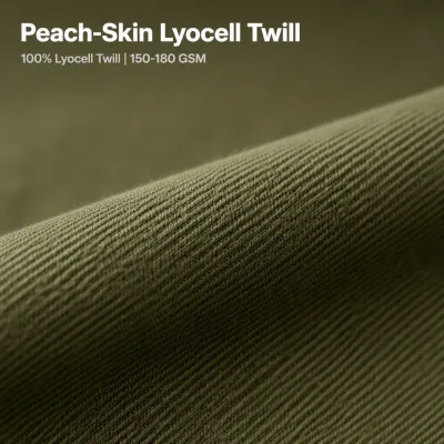 Custom Peach Skin Brushed Finish 150 180 Gsm Olive Green Piece Dyed Woven Pure Lyocell Twill Fabric for Womens Trousers