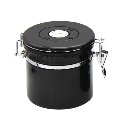 Factory Wholesale Black Silver 304 Stainless Steel Airtight Kitchen Coffee Bean Storage Jar