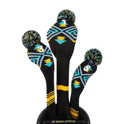 3 Pcs/Set Knitted Pom Pom Golf Wood Head Cover Driver Fairway Hybrid No.1 3 5 AntiWrinkle for Men Women Kids Golf Club Headcover